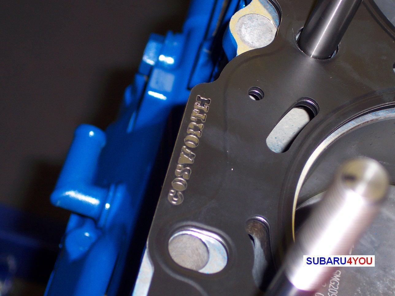 Subaru 2.35 Engine rebuild closeup cosworth gasket